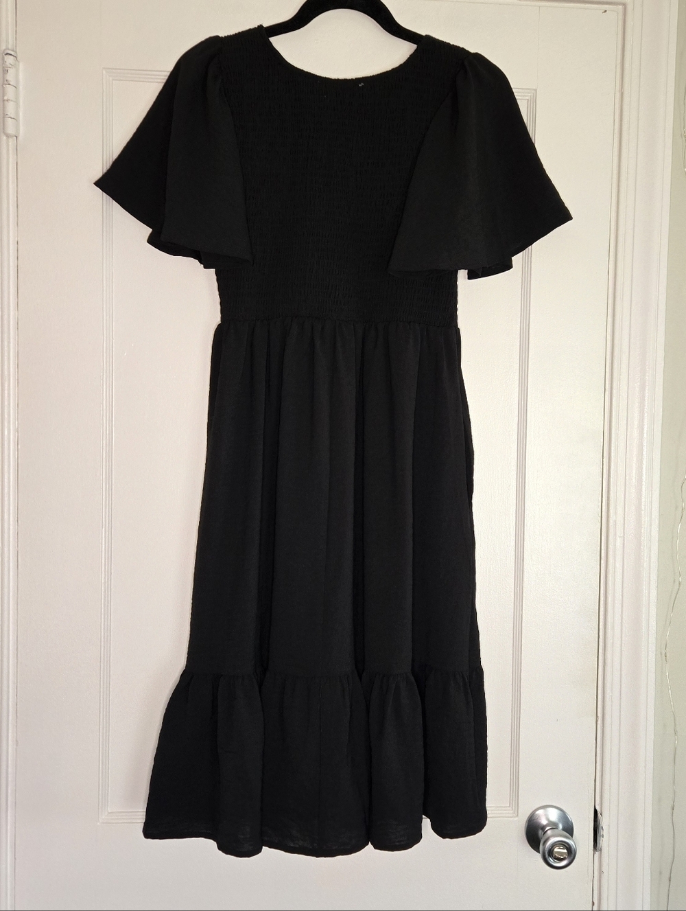 Black Smocked Midi Dress Women's Large Sleeveless Stretch Casual Summer Dress - Picture 6 of 11